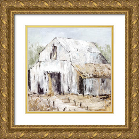 White Barn  Gold Ornate Wood Framed Art Print with Double Matting by Jones, Eli