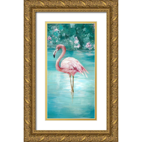 Flamingo Romance I Gold Ornate Wood Framed Art Print with Double Matting by Jones, Eli