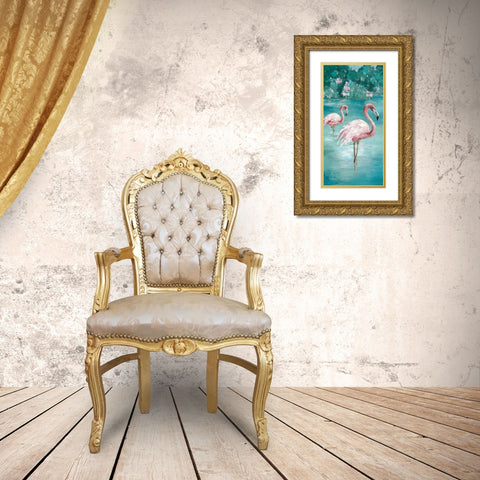 Flamingo Romance II Gold Ornate Wood Framed Art Print with Double Matting by Jones, Eli