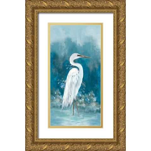 Regal White Egret I Gold Ornate Wood Framed Art Print with Double Matting by Jones, Eli