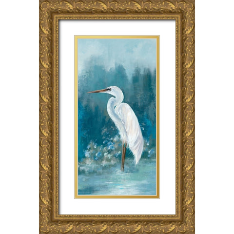 Regal White Egret II Gold Ornate Wood Framed Art Print with Double Matting by Jones, Eli
