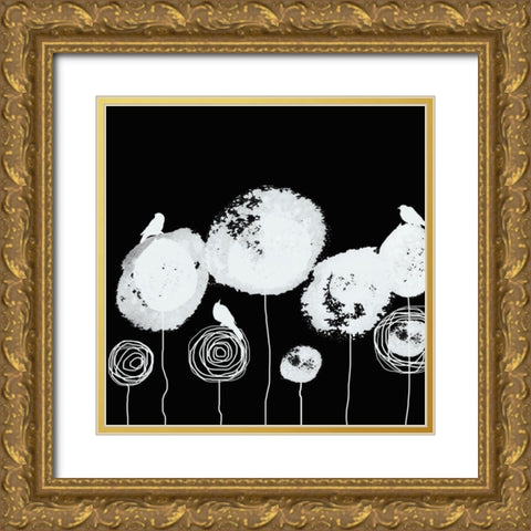 Black and White Flowers I Gold Ornate Wood Framed Art Print with Double Matting by Orlov, Irena