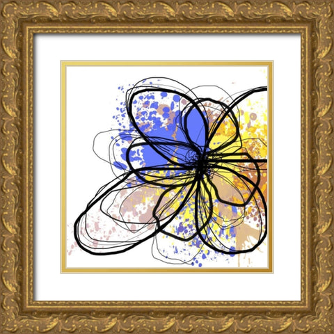 Blue Splash Flower II Gold Ornate Wood Framed Art Print with Double Matting by Orlov, Irena