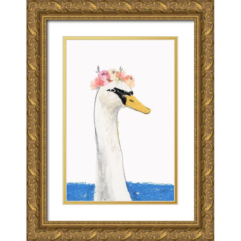 White Swan Gold Ornate Wood Framed Art Print with Double Matting by Sozi