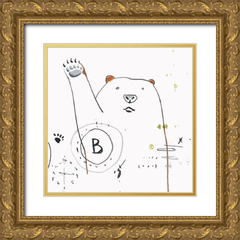Waving Bear Gold Ornate Wood Framed Art Print with Double Matting by Sozi