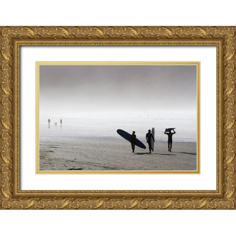 Erkmen - Surfing Time in a Foggy Day Gold Ornate Wood Framed Art Print with Double Matting by Erkmen