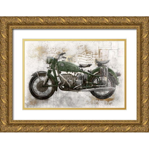 Green MotorcycleÂ  Gold Ornate Wood Framed Art Print with Double Matting by Roozbeh