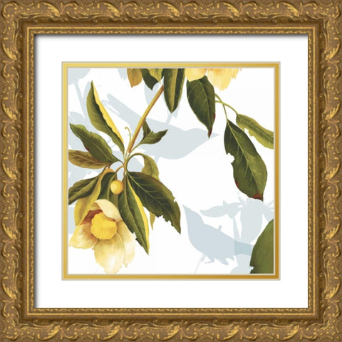 Lemon Floral Gold Ornate Wood Framed Art Print with Double Matting by PI Studio