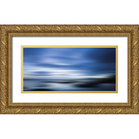 Blue Gold Ornate Wood Framed Art Print with Double Matting by PI Studio
