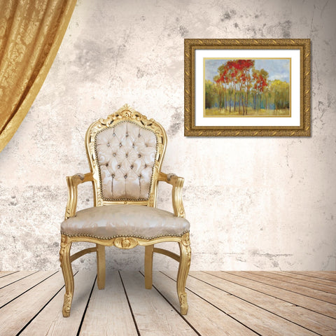 Touches of Red Gold Ornate Wood Framed Art Print with Double Matting by PI Studio