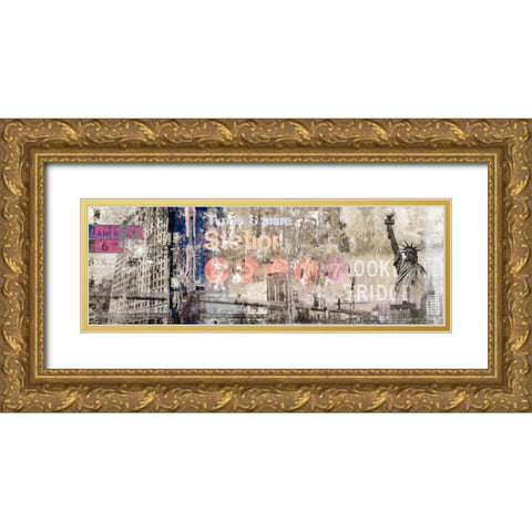 New York Gold Ornate Wood Framed Art Print with Double Matting by PI Studio