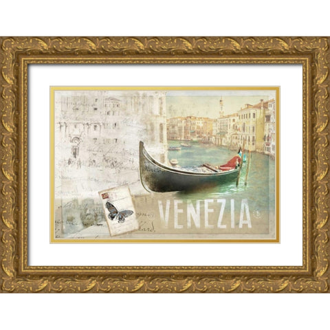 Venezia Butterfly Gold Ornate Wood Framed Art Print with Double Matting by PI Studio