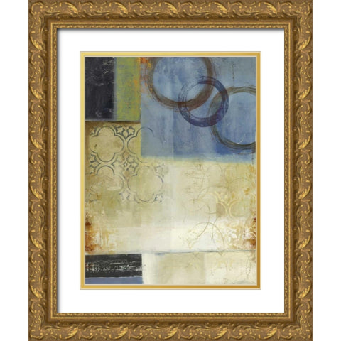 Composition in Blue I Gold Ornate Wood Framed Art Print with Double Matting by PI Studio