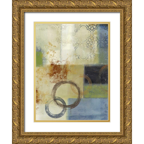 Composition in Blue II Gold Ornate Wood Framed Art Print with Double Matting by PI Studio