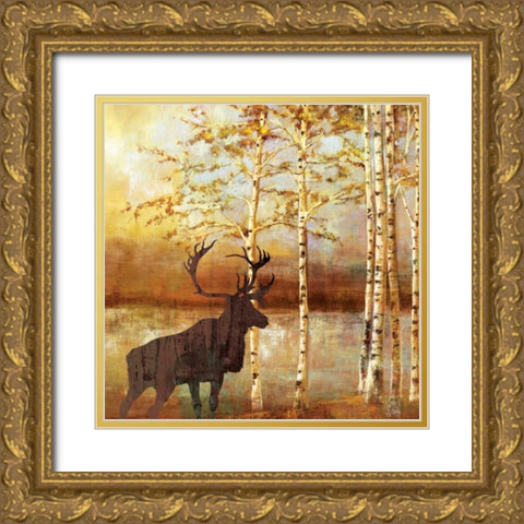 Walking Face Gold Ornate Wood Framed Art Print with Double Matting by PI Studio