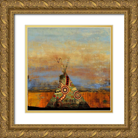 Blue Face Gold Ornate Wood Framed Art Print with Double Matting by PI Studio