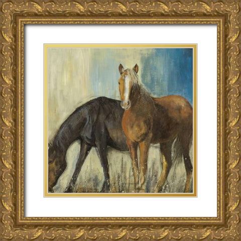 Horses II Gold Ornate Wood Framed Art Print with Double Matting by PI Studio