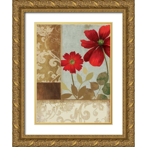 Floral Damask II Gold Ornate Wood Framed Art Print with Double Matting by PI Studio