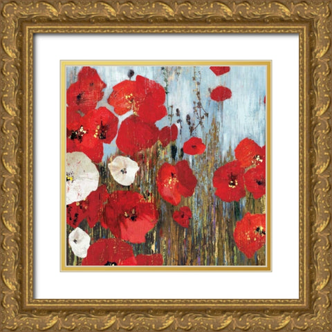 Passion Poppies I Gold Ornate Wood Framed Art Print with Double Matting by PI Studio