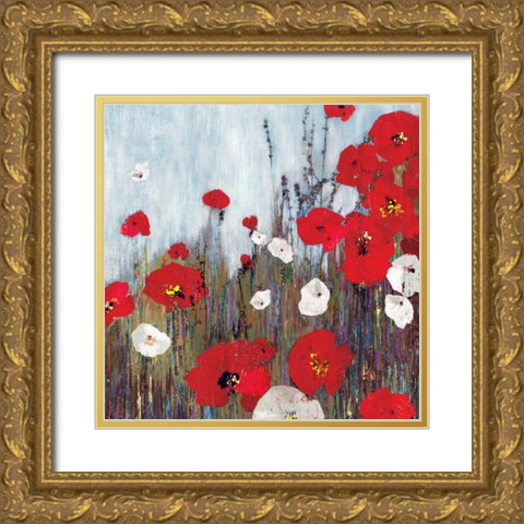 Passion Poppies II Gold Ornate Wood Framed Art Print with Double Matting by PI Studio