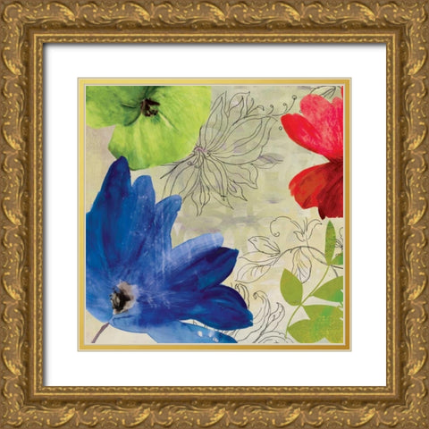 Indigo Flower I Gold Ornate Wood Framed Art Print with Double Matting by PI Studio