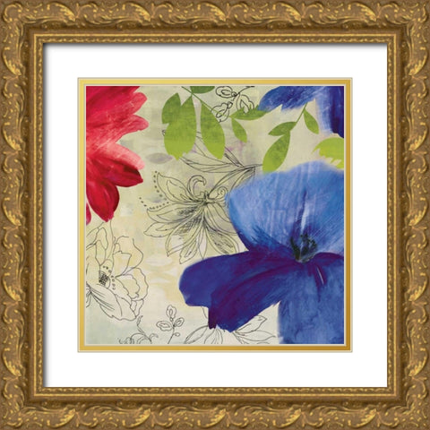 Indigo Flower II Gold Ornate Wood Framed Art Print with Double Matting by PI Studio