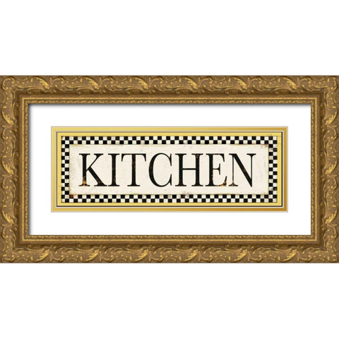 Kitchen Checks Gold Ornate Wood Framed Art Print with Double Matting by PI Studio
