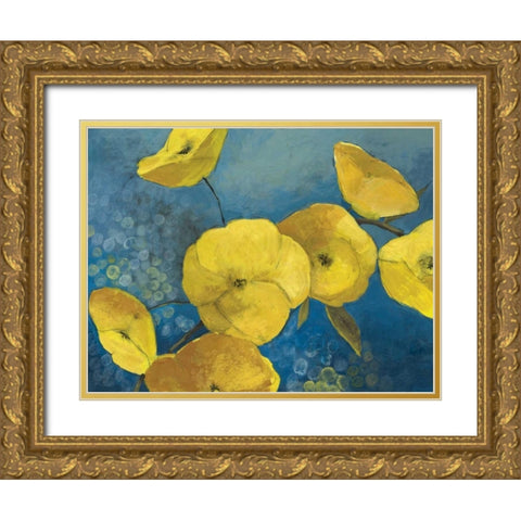 Sunshine Flowers Gold Ornate Wood Framed Art Print with Double Matting by PI Studio