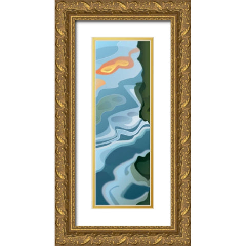 Liquid Waves Gold Ornate Wood Framed Art Print with Double Matting by PI Studio