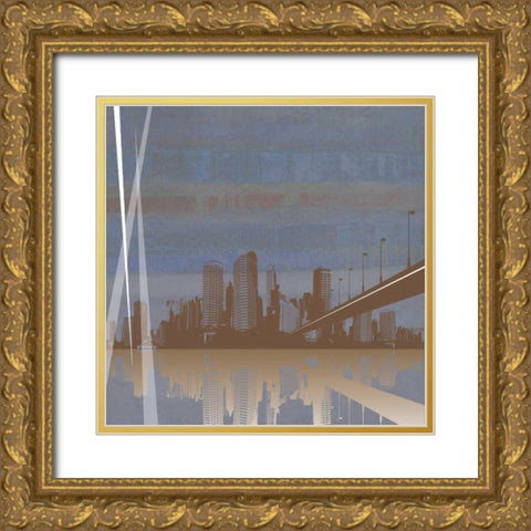City Scape Gold Ornate Wood Framed Art Print with Double Matting by PI Studio
