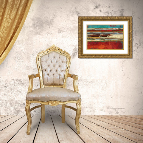Worn Red Gold Ornate Wood Framed Art Print with Double Matting by PI Studio