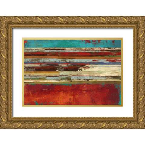 Worn Red Gold Ornate Wood Framed Art Print with Double Matting by PI Studio