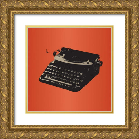 MCM Typewriter Gold Ornate Wood Framed Art Print with Double Matting by PI Studio