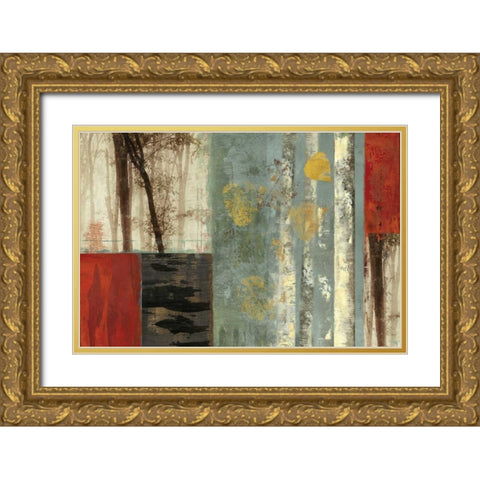 Birch Patchwork  Gold Ornate Wood Framed Art Print with Double Matting by PI Studio