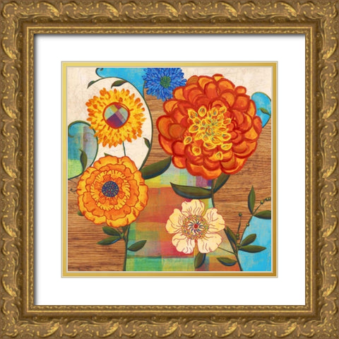 Funky Flowers Gold Ornate Wood Framed Art Print with Double Matting by PI Studio