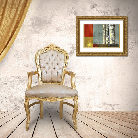 Birch Patchwork Gold Ornate Wood Framed Art Print with Double Matting by PI Studio