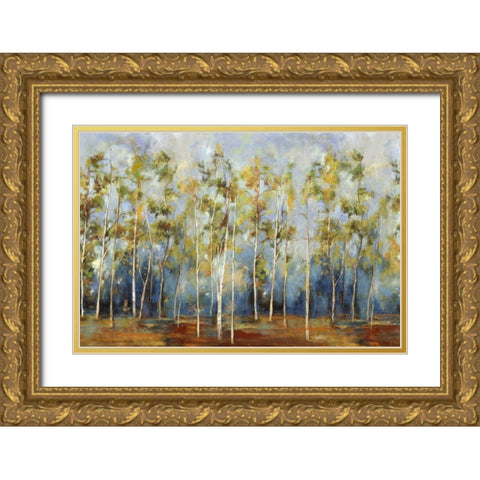 Indigo Forest Gold Ornate Wood Framed Art Print with Double Matting by PI Studio