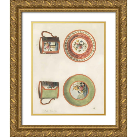 Cups and Saucers Gold Ornate Wood Framed Art Print with Double Matting by PI Studio