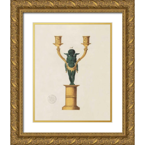 Cherub Candelabra Gold Ornate Wood Framed Art Print with Double Matting by PI Studio