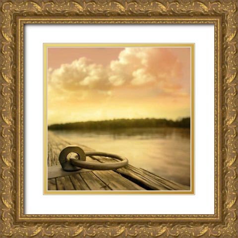 Dockside Gold Ornate Wood Framed Art Print with Double Matting by PI Studio