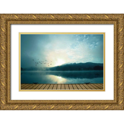 Waterside Gold Ornate Wood Framed Art Print with Double Matting by PI Studio