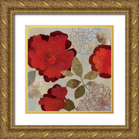 Rosa II Gold Ornate Wood Framed Art Print with Double Matting by PI Studio