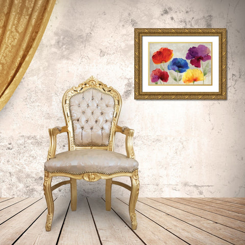 Jewel Florals Gold Ornate Wood Framed Art Print with Double Matting by PI Studio