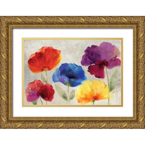 Jewel Florals Gold Ornate Wood Framed Art Print with Double Matting by PI Studio