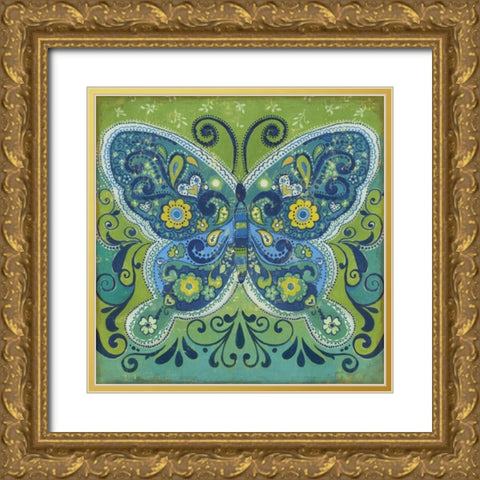 Butterfly Mosaic Gold Ornate Wood Framed Art Print with Double Matting by PI Studio
