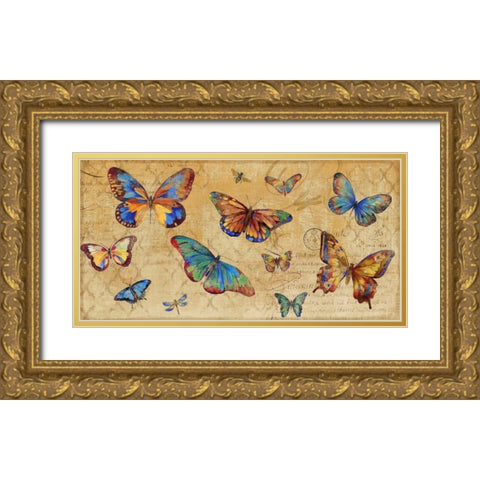 Butterflies in Flight Gold Ornate Wood Framed Art Print with Double Matting by PI Studio