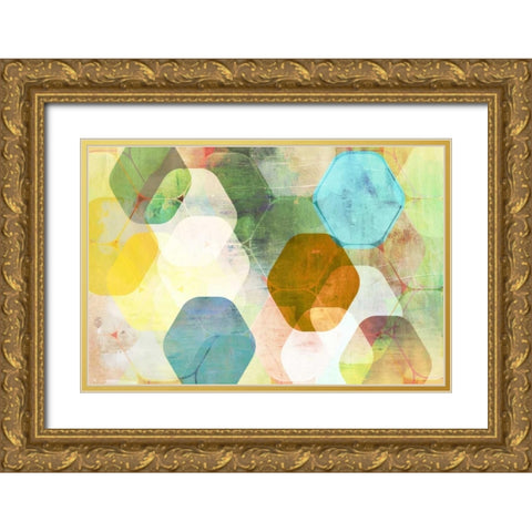 Rounded Hexagon I Gold Ornate Wood Framed Art Print with Double Matting by PI Studio