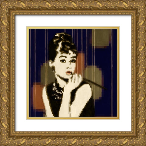 Pixeled Hepburn Gold Ornate Wood Framed Art Print with Double Matting by PI Studio