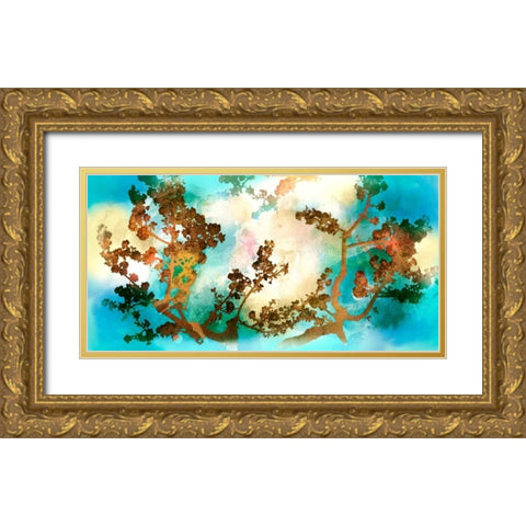 Watercolour Tree Gold Ornate Wood Framed Art Print with Double Matting by PI Studio