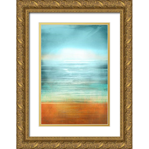 Ocean Abstract Gold Ornate Wood Framed Art Print with Double Matting by PI Studio